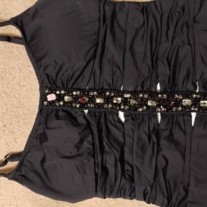 Badgley Mischka Black Ruched One Piece with Embellished Band